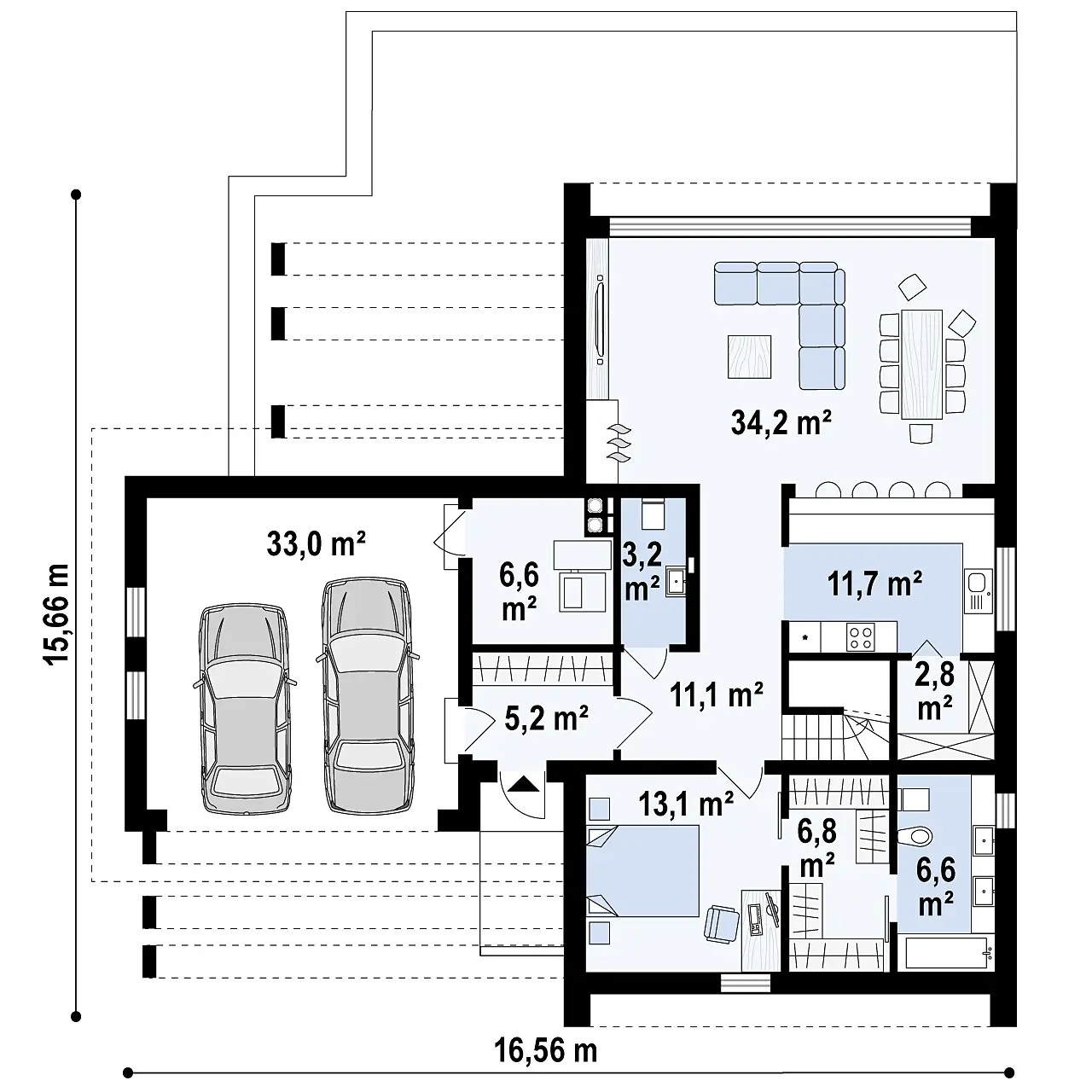 Houtskeletbouw prefab woning Skane 3 begane grond